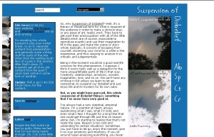 Previous(2001-2003) design for suspensionofdisbelief.org. Click to see a full size image.