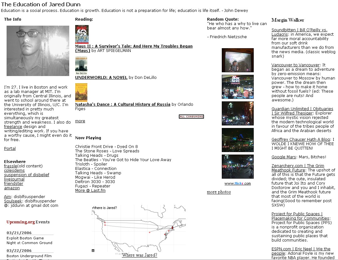 The former front page of jareddunn.org, when I was using it as an aggregator.